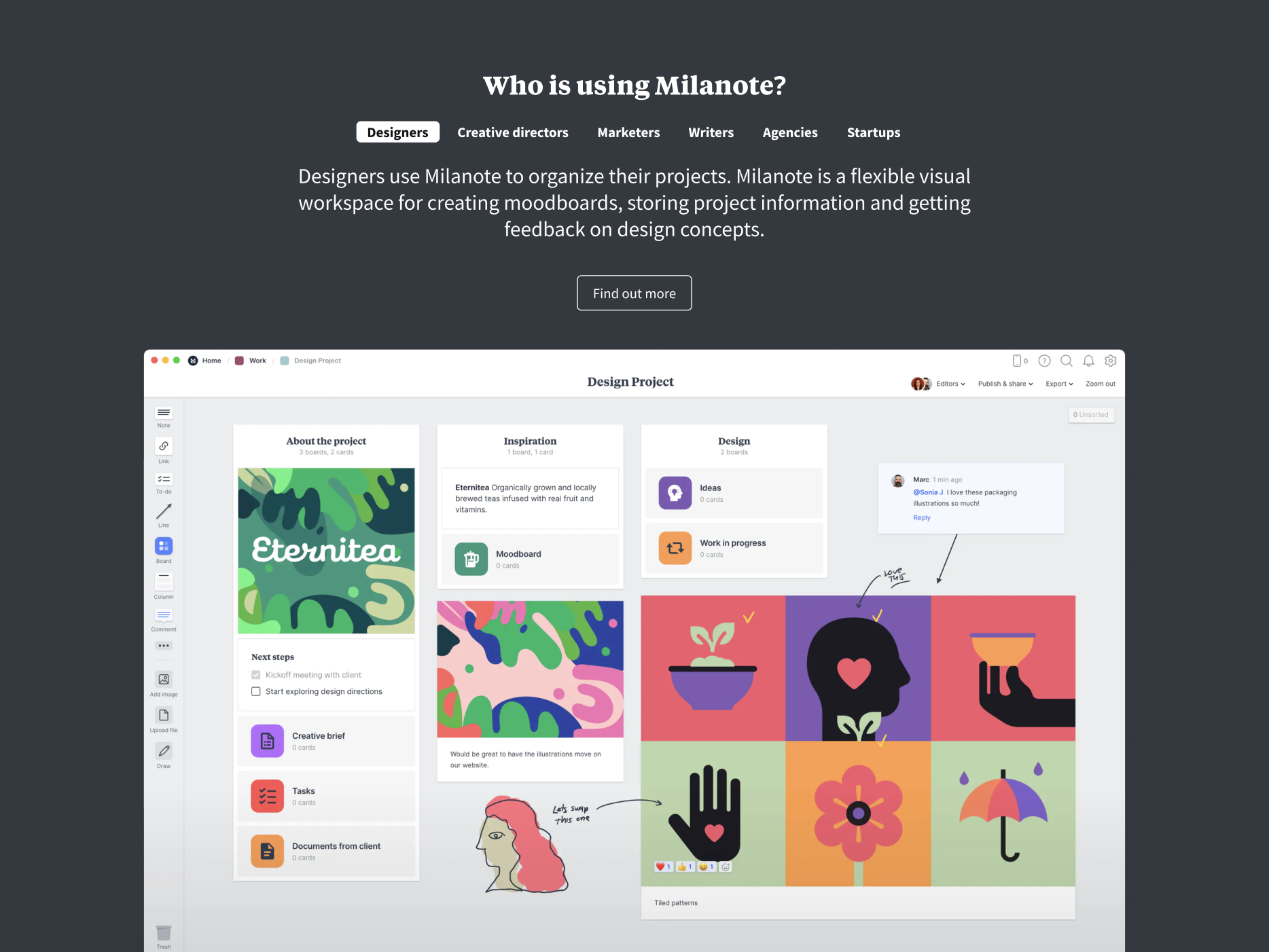 Milanote features section