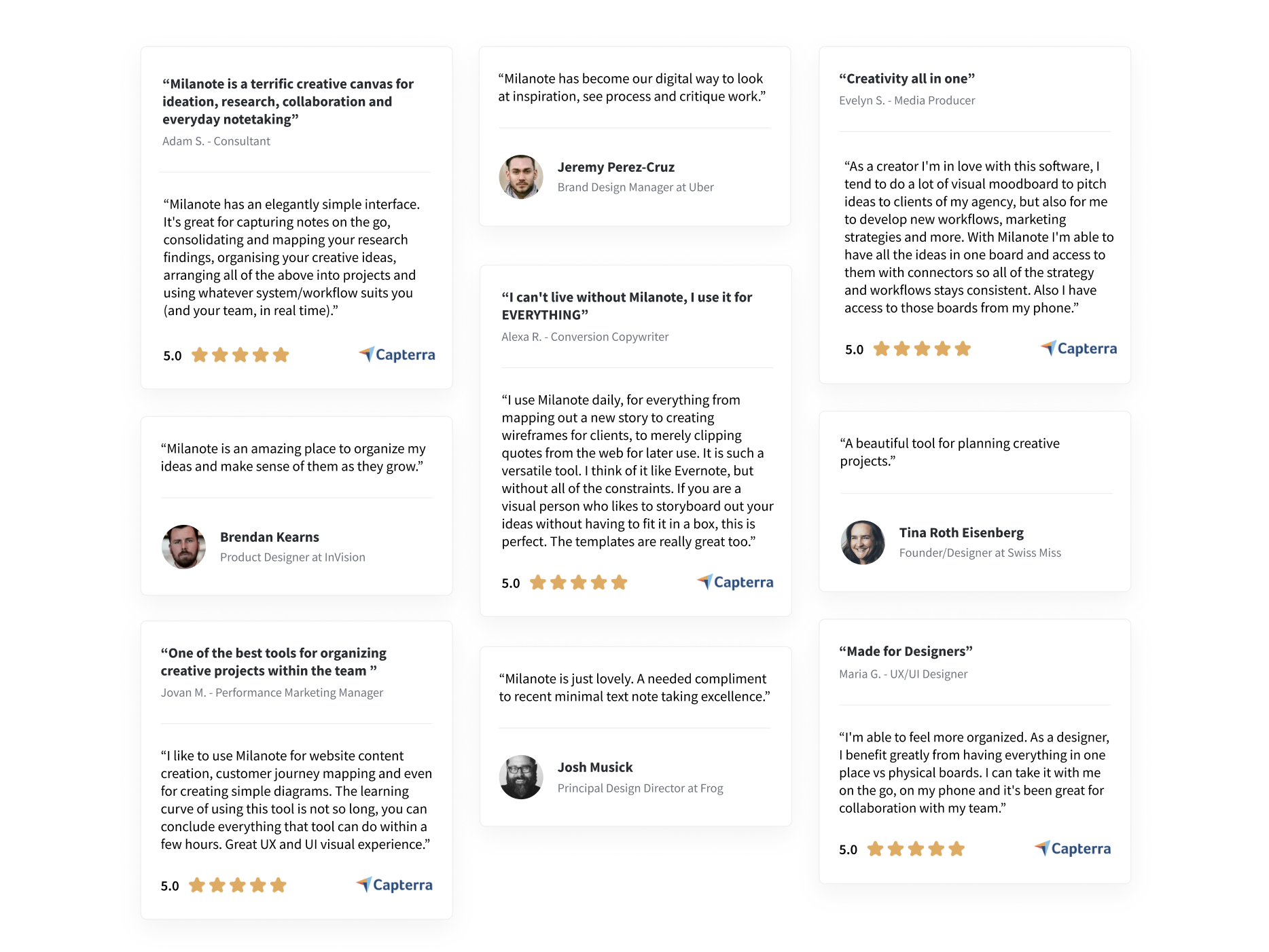 Milanote reviews section