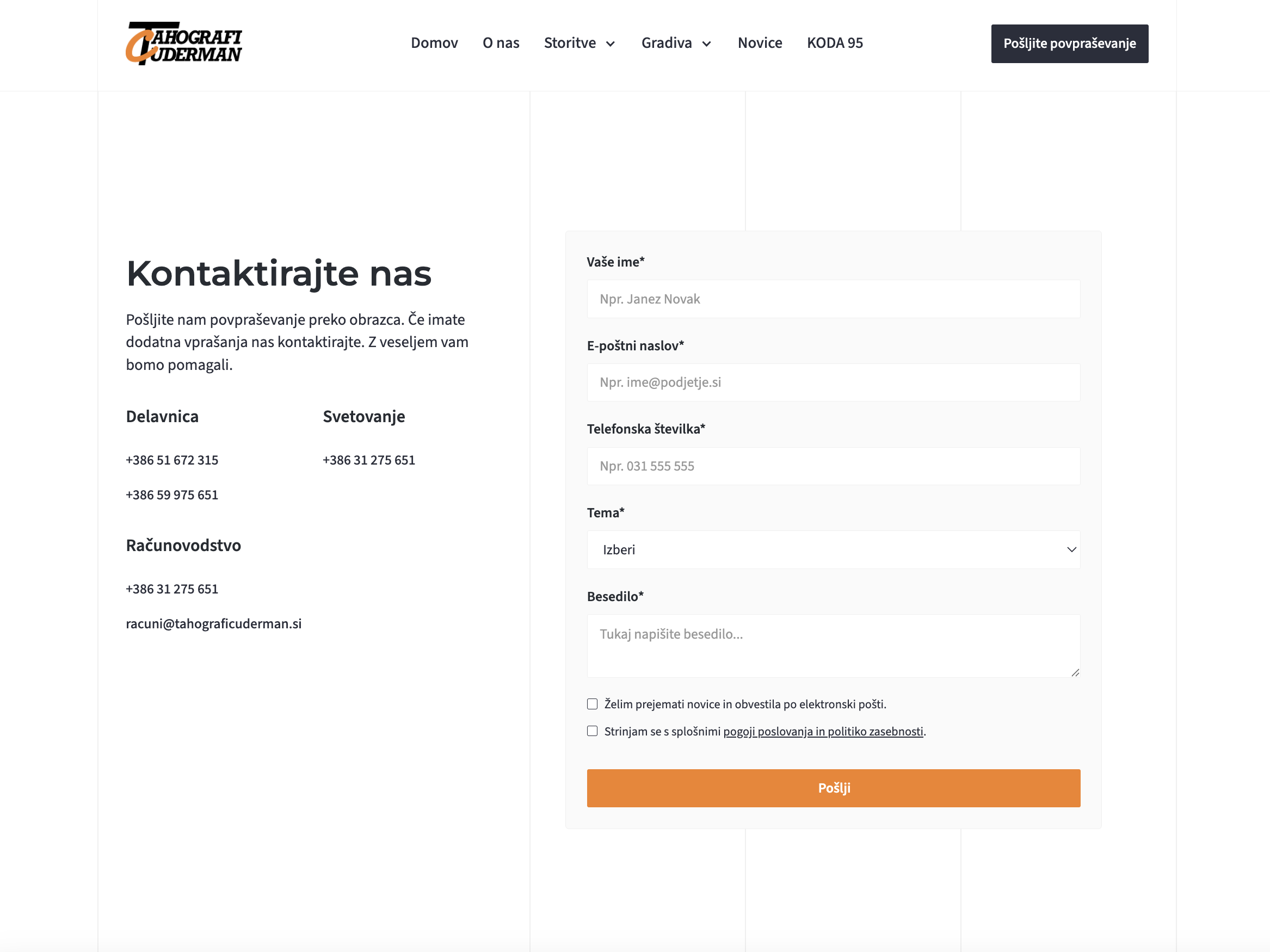 Tahografi Cuderman contact page